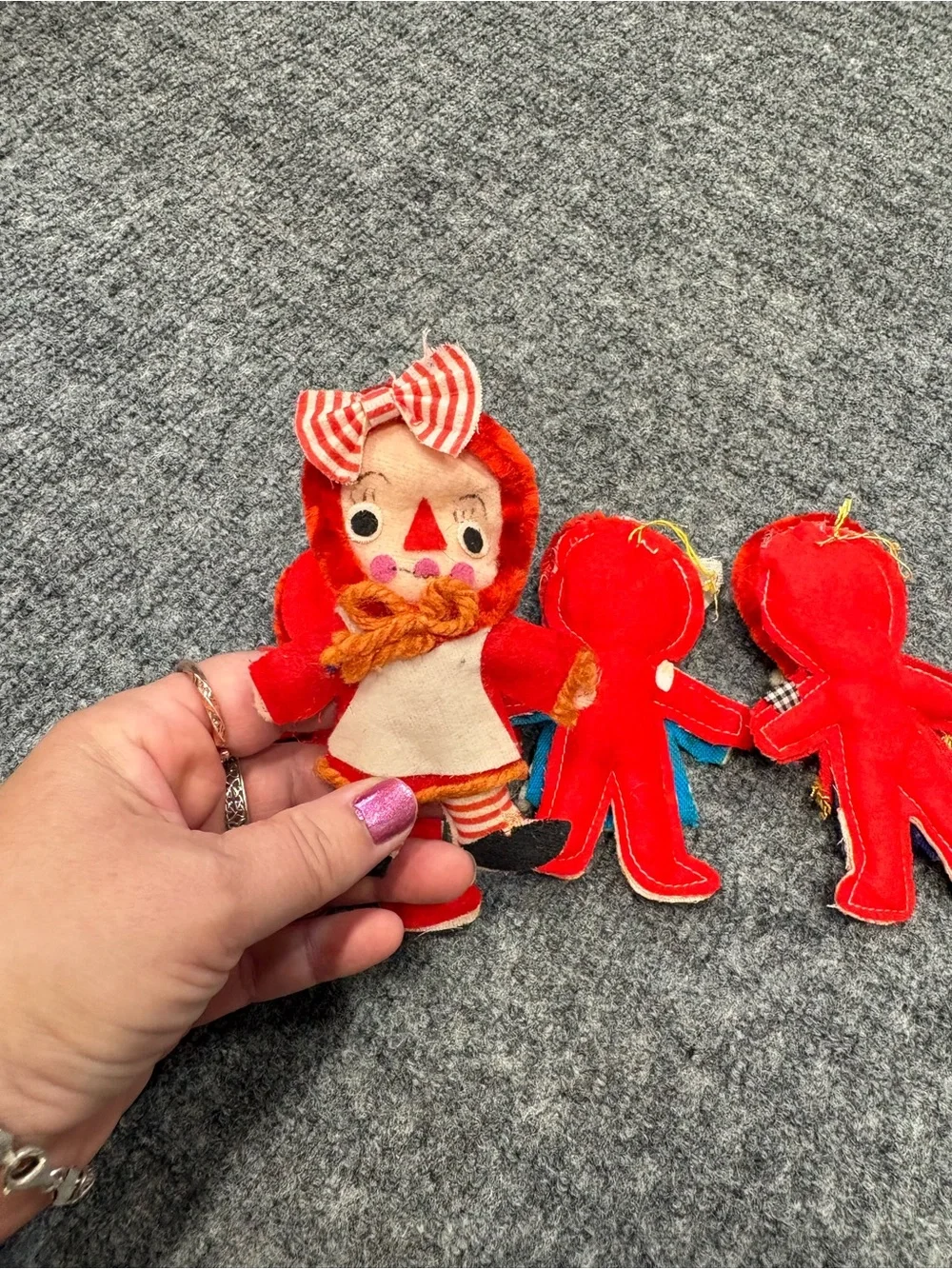 Raggedy Ann And Andy Fabric Vintage Christmas Ornaments 1950s or 60s